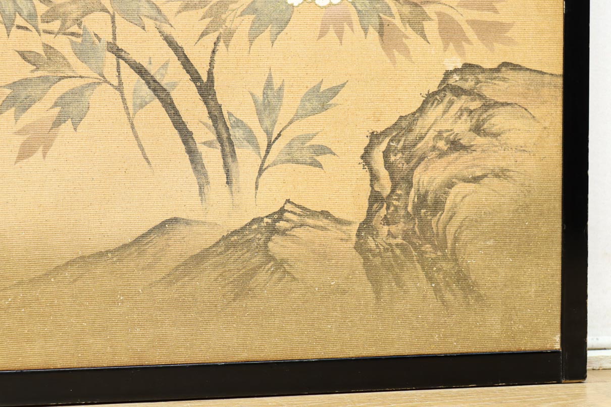 清楚な花模様を描いた丁寧な造りの襖戸　F8563　在庫2枚一組