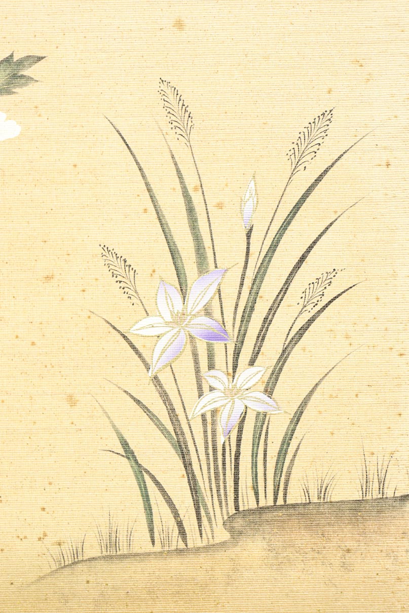 清楚な花模様を描いた丁寧な造りの襖戸　F8563　在庫2枚一組