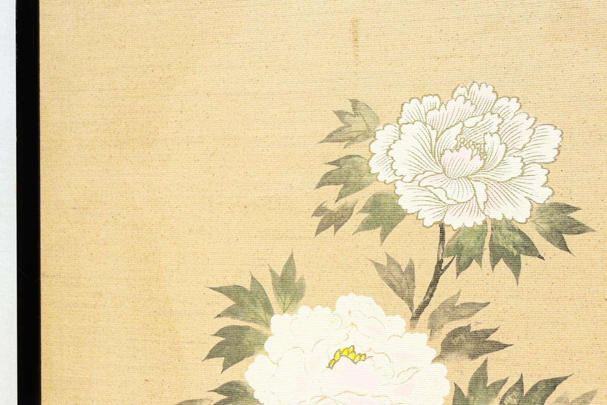 清楚な花模様を描いた丁寧な造りの襖戸　F8563　在庫2枚一組