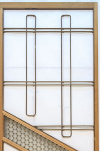 幅925ミリ　三色亀甲網代と組子模様が和モダンに飾るワーロン入り稀少障子戸　F8554　在庫2枚