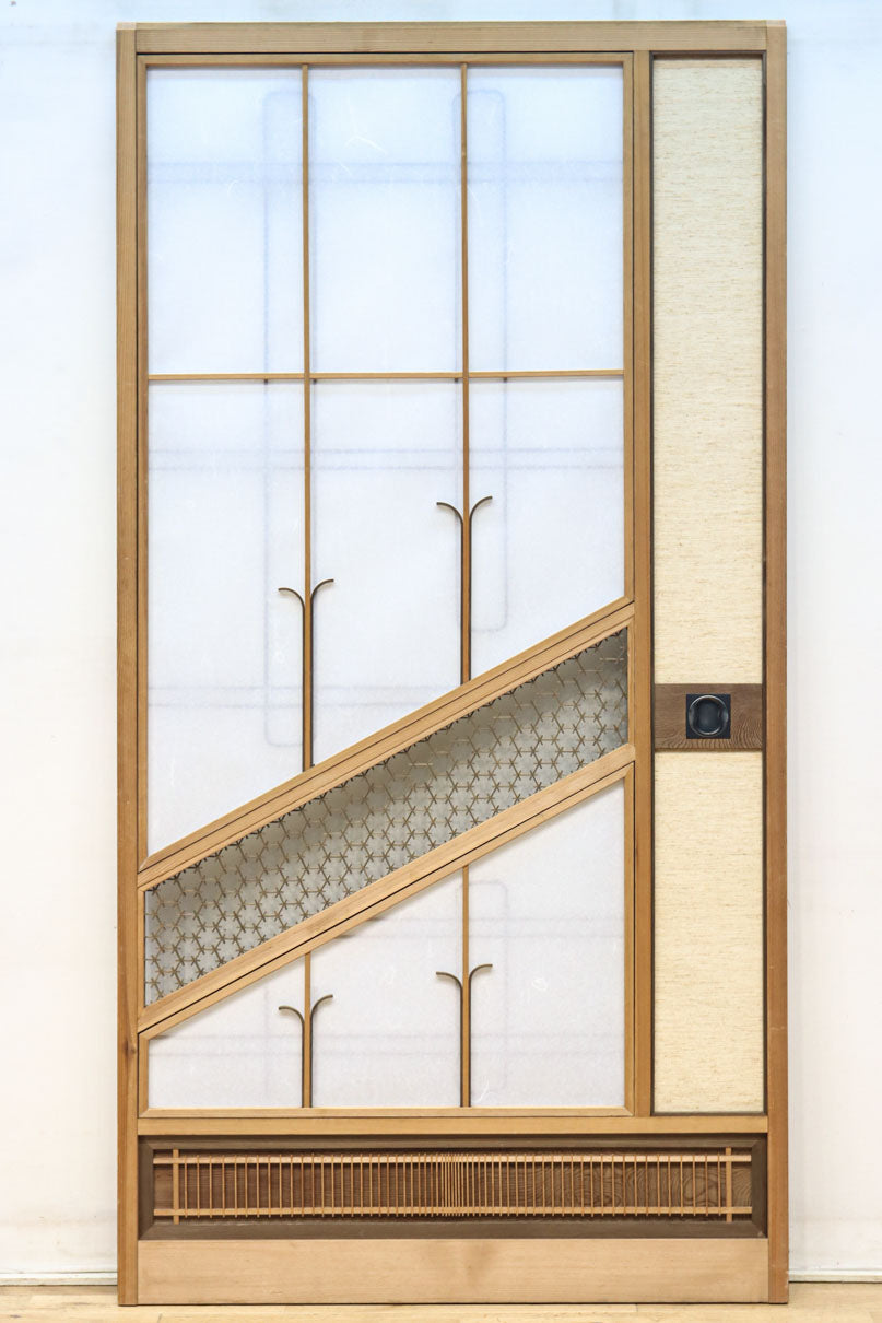 幅925ミリ　三色亀甲網代と組子模様が和モダンに飾るワーロン入り稀少障子戸　F8554　在庫2枚