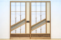 幅925ミリ　三色亀甲網代と組子模様が和モダンに飾るワーロン入り稀少障子戸　F8554　在庫2枚