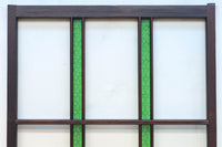 幅873ミリ　グリーンガラスのラインが爽やかなレトロガラス戸　F8558　在庫2枚