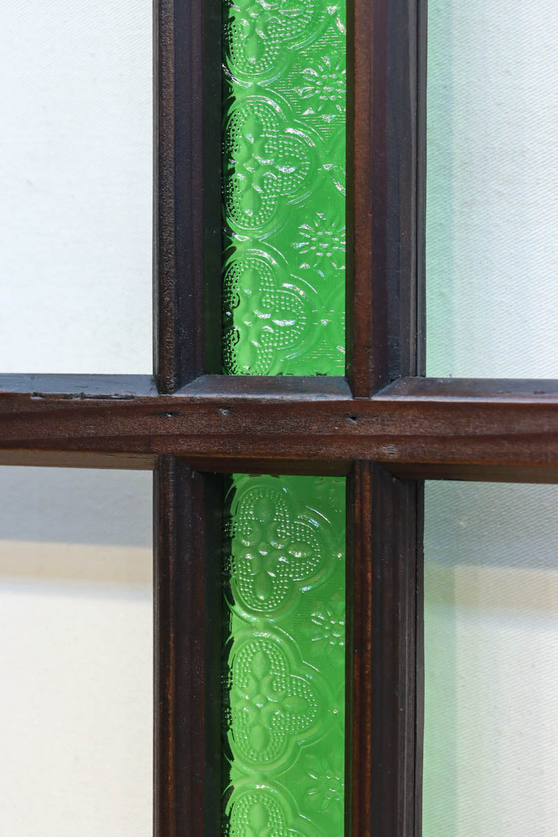 幅873ミリ　グリーンガラスのラインが爽やかなレトロガラス戸　F8558　在庫2枚