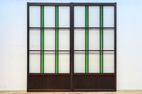 幅873ミリ　グリーンガラスのラインが爽やかなレトロガラス戸　F8558　在庫2枚