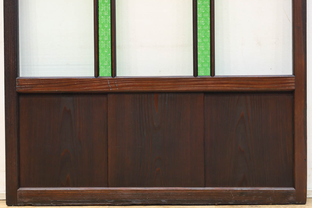 幅873ミリ　グリーンガラスのラインが爽やかなレトロガラス戸　F8558　在庫2枚