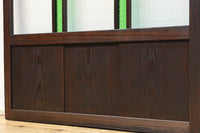 幅873ミリ　グリーンガラスのラインが爽やかなレトロガラス戸　F8558　在庫2枚