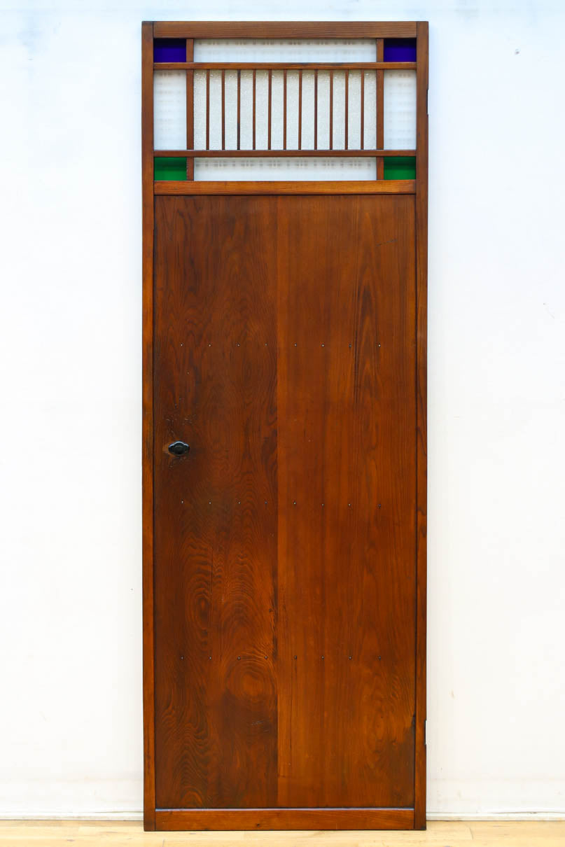 幅602ミリ　色ガラスをアクセントにしたスリム幅のガラス戸　F8579　在庫1枚