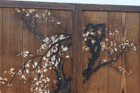 可憐な梅の花が咲く景色を描いた時代感滲む板絵戸セット　F8583　在庫2枚一組