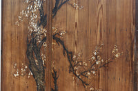 可憐な梅の花が咲く景色を描いた時代感滲む板絵戸セット　F8583　在庫2枚一組