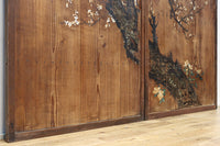 可憐な梅の花が咲く景色を描いた時代感滲む板絵戸セット　F8583　在庫2枚一組