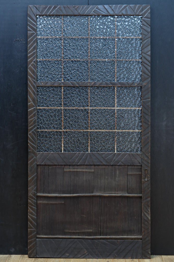 幅853ミリ　古色の風合いが素敵なレトロモダンなガラス戸　F8584　在庫1枚