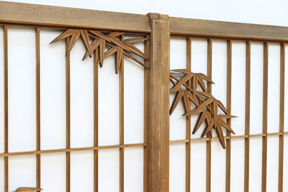 幅878ミリ　竹林の虎と龍を描いた迫力ある眺めの障子戸セット　F8590　在庫4枚1組