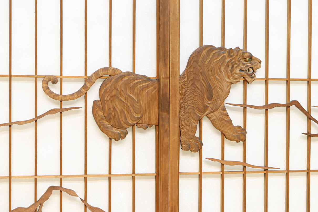 幅878ミリ　竹林の虎と龍を描いた迫力ある眺めの障子戸セット　F8590　在庫4枚1組