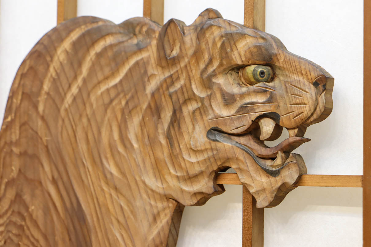 幅878ミリ　竹林の虎と龍を描いた迫力ある眺めの障子戸セット　F8590　在庫4枚1組