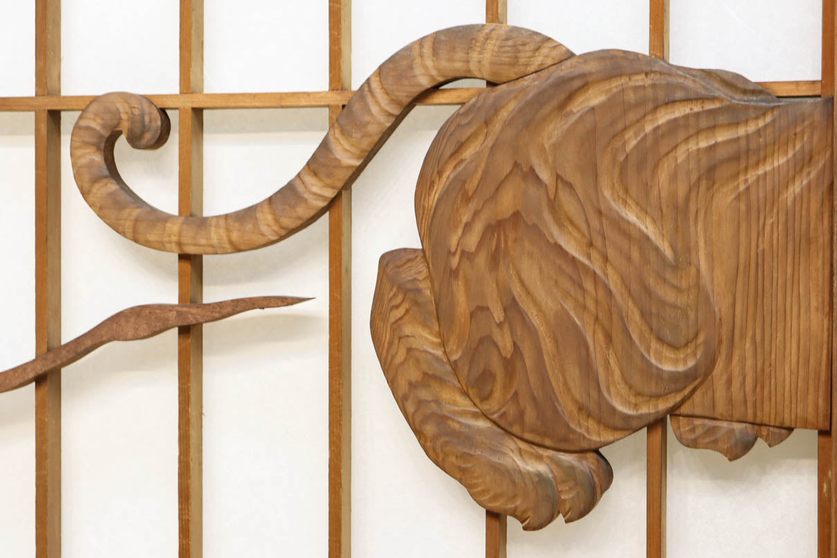 幅878ミリ　竹林の虎と龍を描いた迫力ある眺めの障子戸セット　F8590　在庫4枚1組