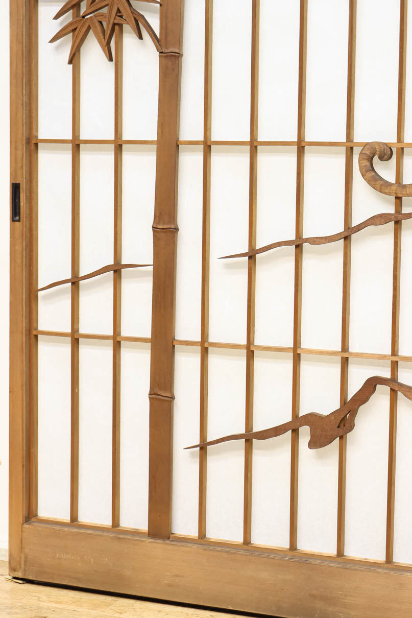 幅878ミリ　竹林の虎と龍を描いた迫力ある眺めの障子戸セット　F8590　在庫4枚1組
