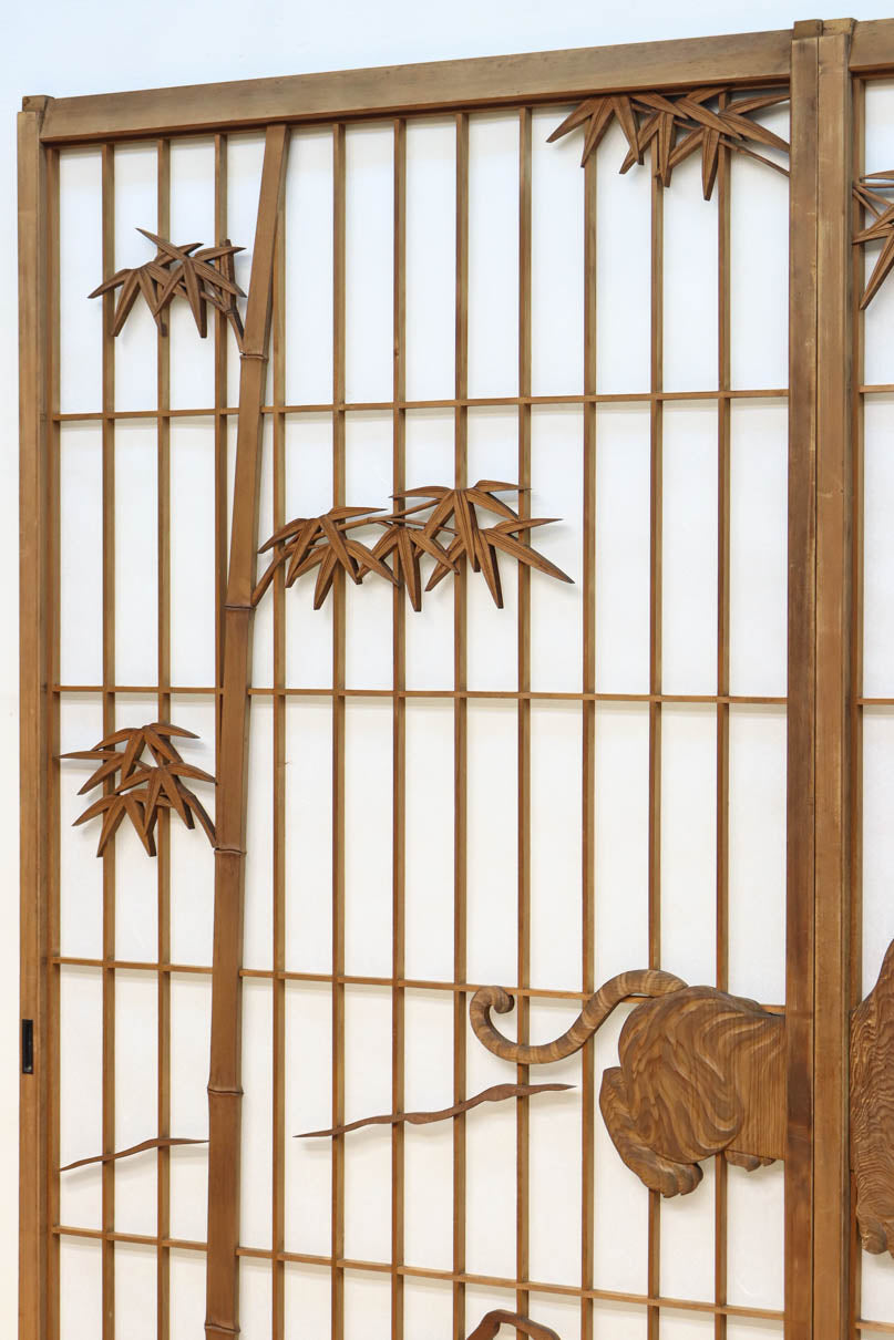 幅878ミリ　竹林の虎と龍を描いた迫力ある眺めの障子戸セット　F8590　在庫4枚1組