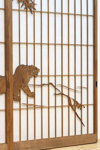 幅878ミリ　竹林の虎と龍を描いた迫力ある眺めの障子戸セット　F8590　在庫4枚1組