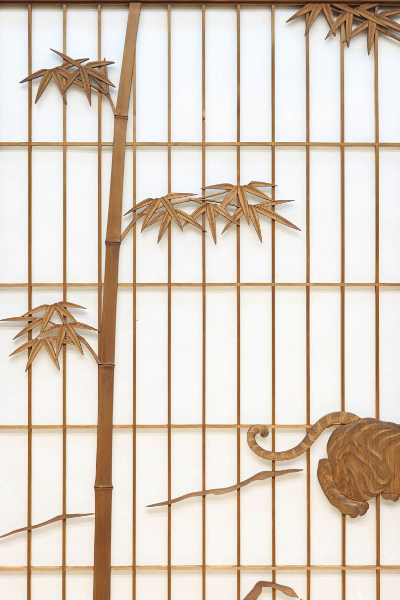 幅878ミリ　竹林の虎と龍を描いた迫力ある眺めの障子戸セット　F8590　在庫4枚1組