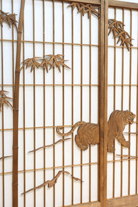 幅878ミリ　竹林の虎と龍を描いた迫力ある眺めの障子戸セット　F8590　在庫4枚1組