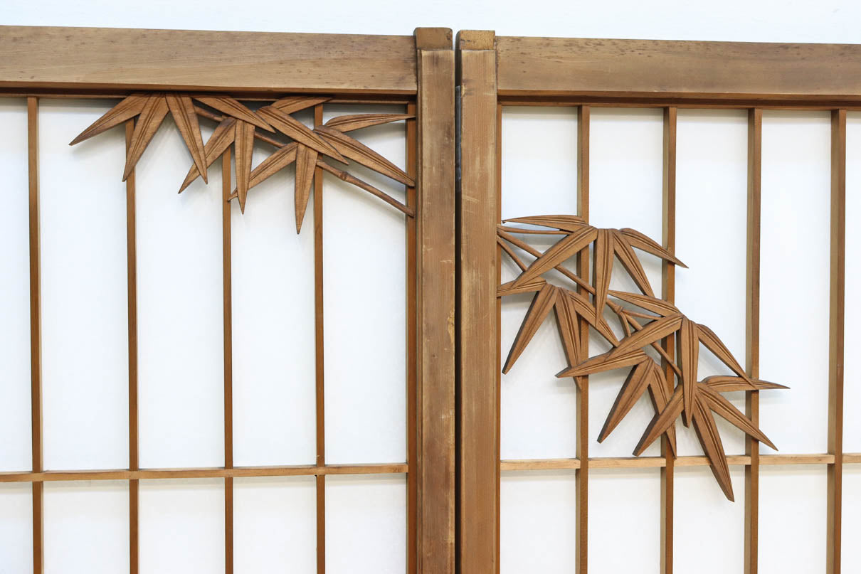 幅878ミリ　竹林の虎と龍を描いた迫力ある眺めの障子戸セット　F8590　在庫4枚1組