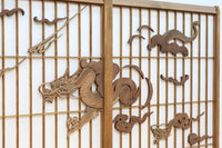 幅878ミリ　竹林の虎と龍を描いた迫力ある眺めの障子戸セット　F8590　在庫4枚1組