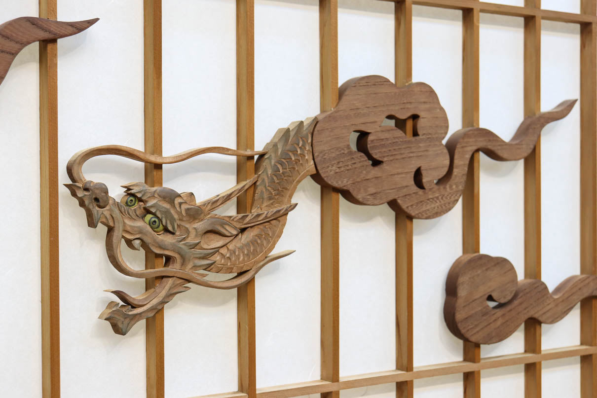 幅878ミリ　竹林の虎と龍を描いた迫力ある眺めの障子戸セット　F8590　在庫4枚1組