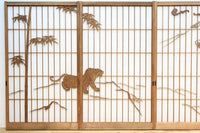 幅878ミリ　竹林の虎と龍を描いた迫力ある眺めの障子戸セット　F8590　在庫4枚1組