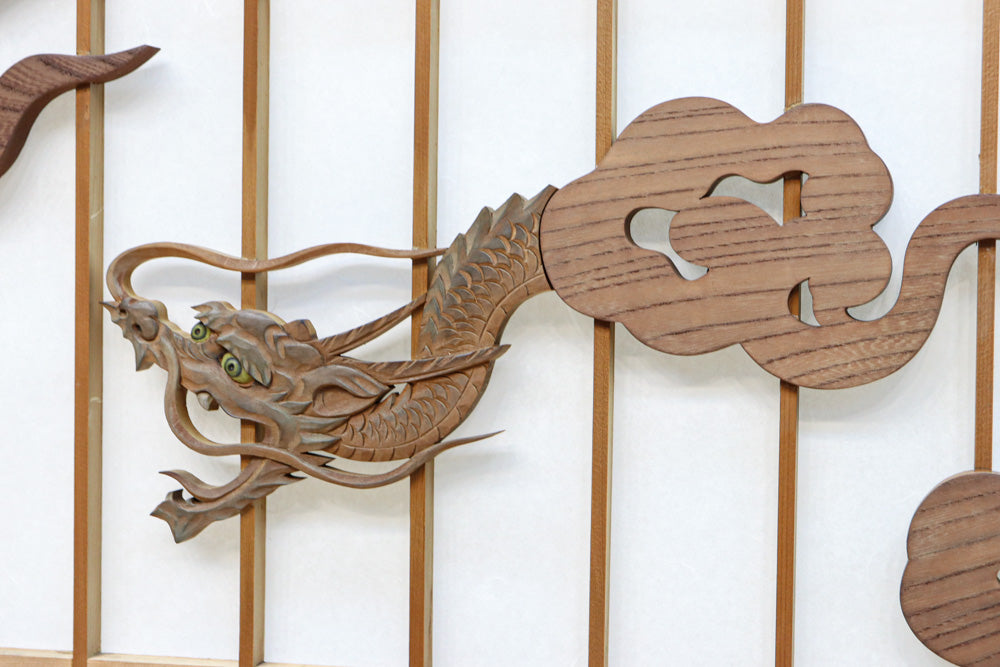 幅878ミリ　竹林の虎と龍を描いた迫力ある眺めの障子戸セット　F8590　在庫4枚1組