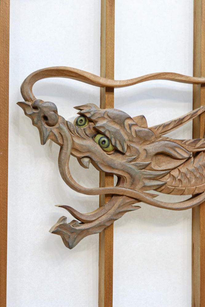 幅878ミリ　竹林の虎と龍を描いた迫力ある眺めの障子戸セット　F8590　在庫4枚1組