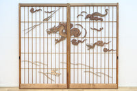 幅878ミリ　竹林の虎と龍を描いた迫力ある眺めの障子戸セット　F8590　在庫4枚1組