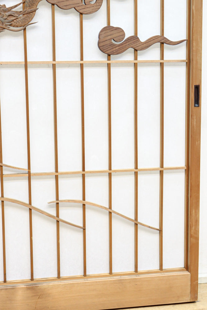 幅878ミリ　竹林の虎と龍を描いた迫力ある眺めの障子戸セット　F8590　在庫4枚1組