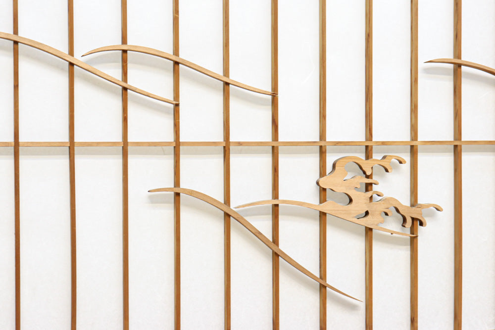 幅878ミリ　竹林の虎と龍を描いた迫力ある眺めの障子戸セット　F8590　在庫4枚1組