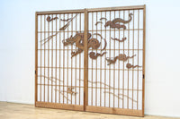 幅878ミリ　竹林の虎と龍を描いた迫力ある眺めの障子戸セット　F8590　在庫4枚1組