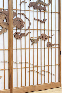 幅878ミリ　竹林の虎と龍を描いた迫力ある眺めの障子戸セット　F8590　在庫4枚1組