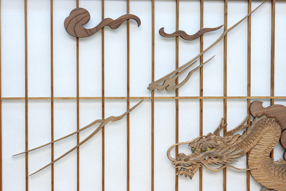 幅878ミリ　竹林の虎と龍を描いた迫力ある眺めの障子戸セット　F8590　在庫4枚1組