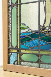 幅888ミリ　柔らかな色使いで描く美しい眺めのガラス戸　F8591　在庫1枚