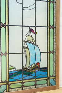 幅888ミリ　柔らかな色使いで描く美しい眺めのガラス戸　F8591　在庫1枚