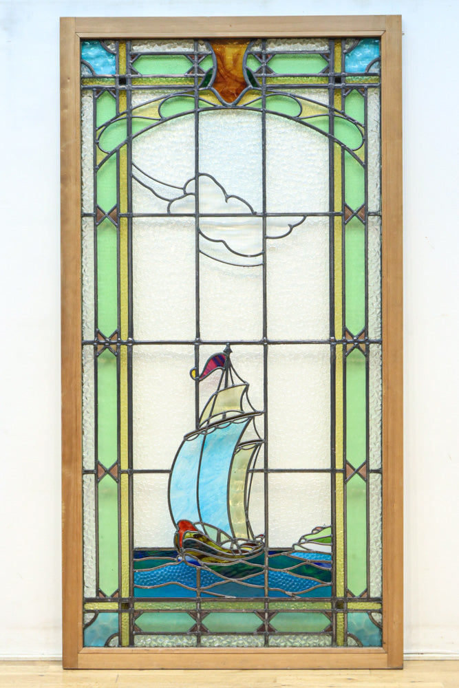 幅888ミリ　柔らかな色使いで描く美しい眺めのガラス戸　F8591　在庫1枚