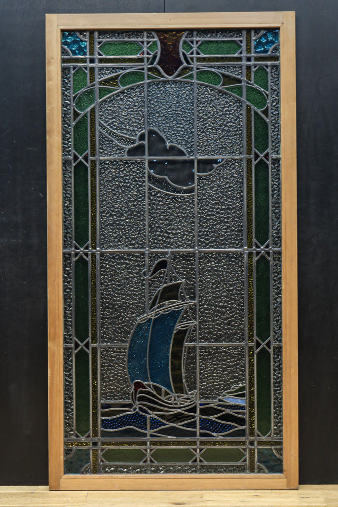 幅888ミリ　柔らかな色使いで描く美しい眺めのガラス戸　F8591　在庫1枚