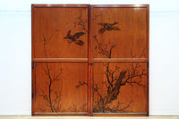 鷹と雉と梅の縁起良い板絵戸セット　F8593　在庫2枚1組