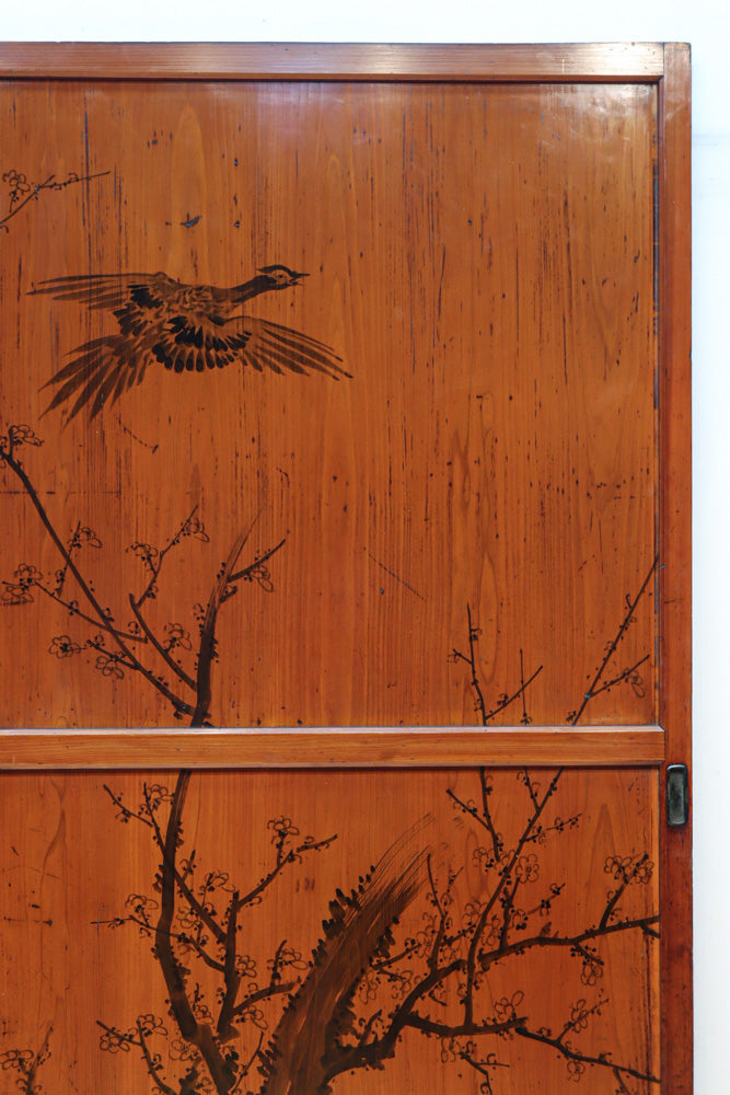 鷹と雉と梅の縁起良い板絵戸セット　F8593　在庫2枚1組