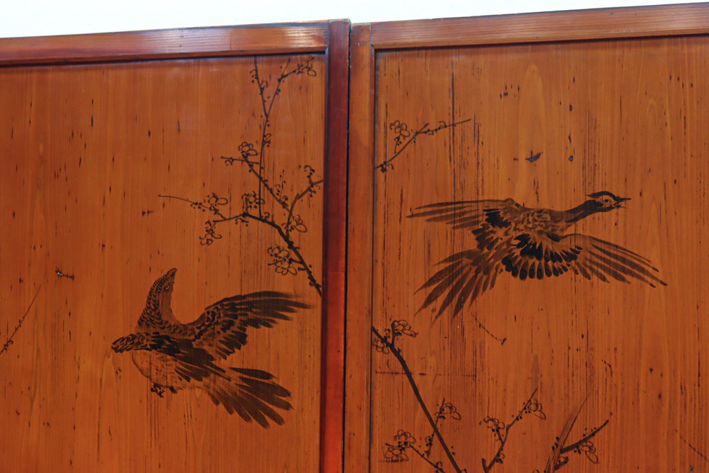 鷹と雉と梅の縁起良い板絵戸セット　F8593　在庫2枚1組