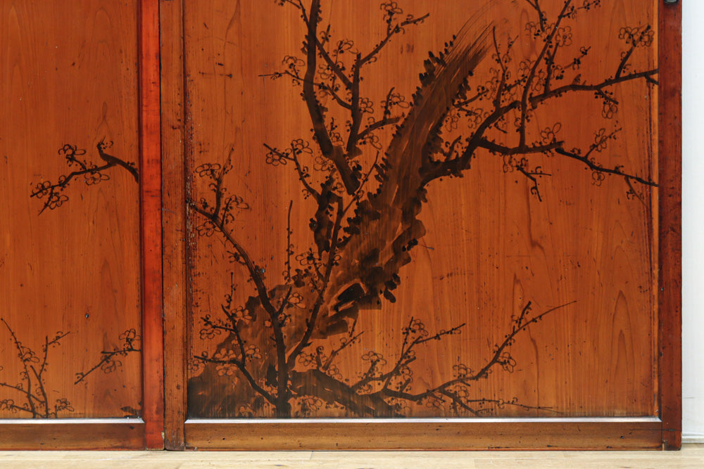 鷹と雉と梅の縁起良い板絵戸セット　F8593　在庫2枚1組