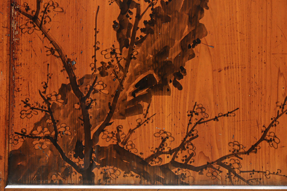 鷹と雉と梅の縁起良い板絵戸セット　F8593　在庫2枚1組