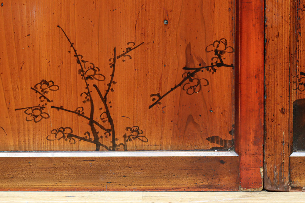 鷹と雉と梅の縁起良い板絵戸セット　F8593　在庫2枚1組