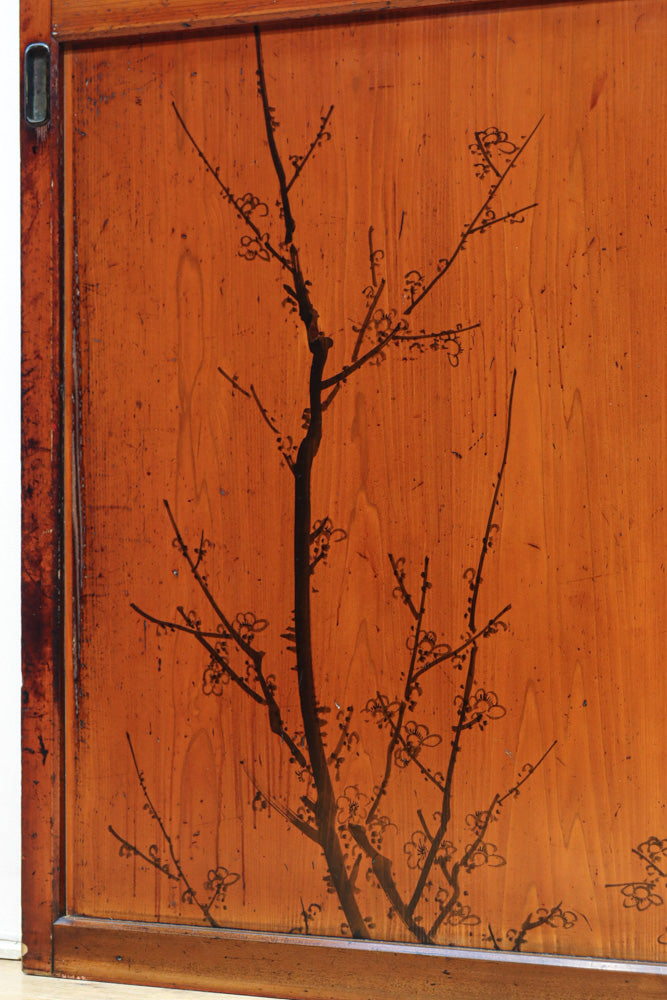 鷹と雉と梅の縁起良い板絵戸セット　F8593　在庫2枚1組