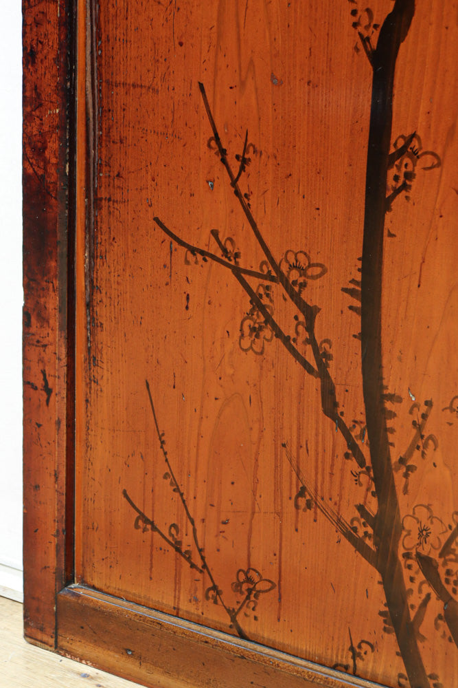 鷹と雉と梅の縁起良い板絵戸セット　F8593　在庫2枚1組