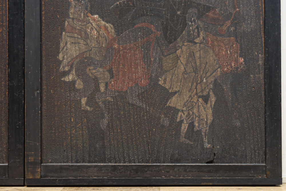 幅860ミリ　東海道から望む富士を描いたのか風情漂う素晴らしい板絵戸セット　F8594　在庫2枚1組